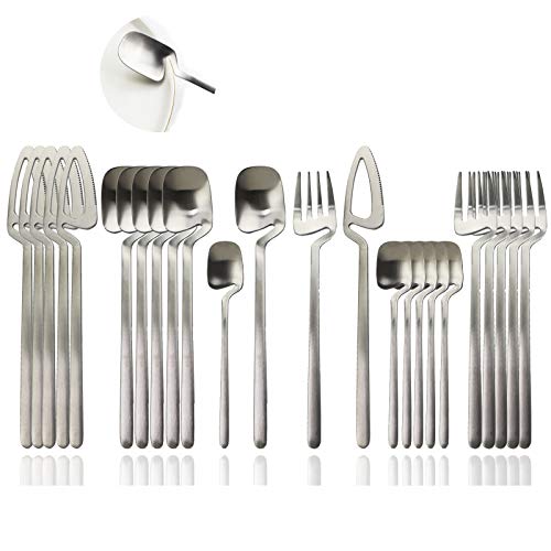 JASHII Silverware Set Satin Finish 24Piece Stainless Steel Flatware