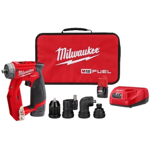 Milwaukee 2505-22 M12 Kit de taladro/destornillador para instalación de combustible, compacto, interruptor de avance/retroceso, portabrocas sin llave, luz LED, velocidad variable