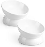LoeJan Elevated Cat Food Bowl 5 Oz Ceramic Raised Tilted Pet Bowl White 2 Pack