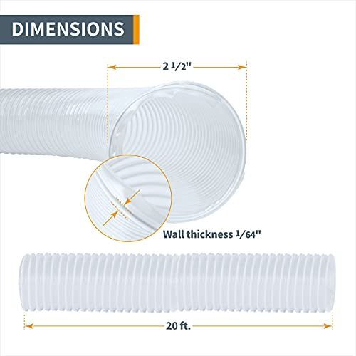 POWERTEC 70144 PVC Dust Collection Hose (21/2 Inch x 20 Feet