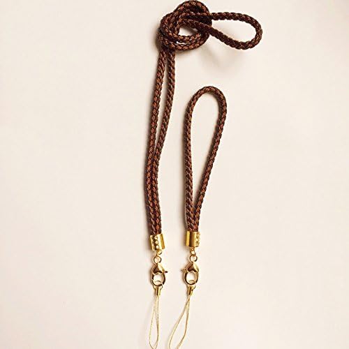 2 Pcs Braided Cord Lanyard Keychain with Rhinestone and Golden Heart Pendant,Premium Quality Necklace and Hand Wrist Keychain Strap (1 long and 1 short) For Keys&amp;Camera&amp;Cell Phone&amp;ID Tag Badge(Coffee)
