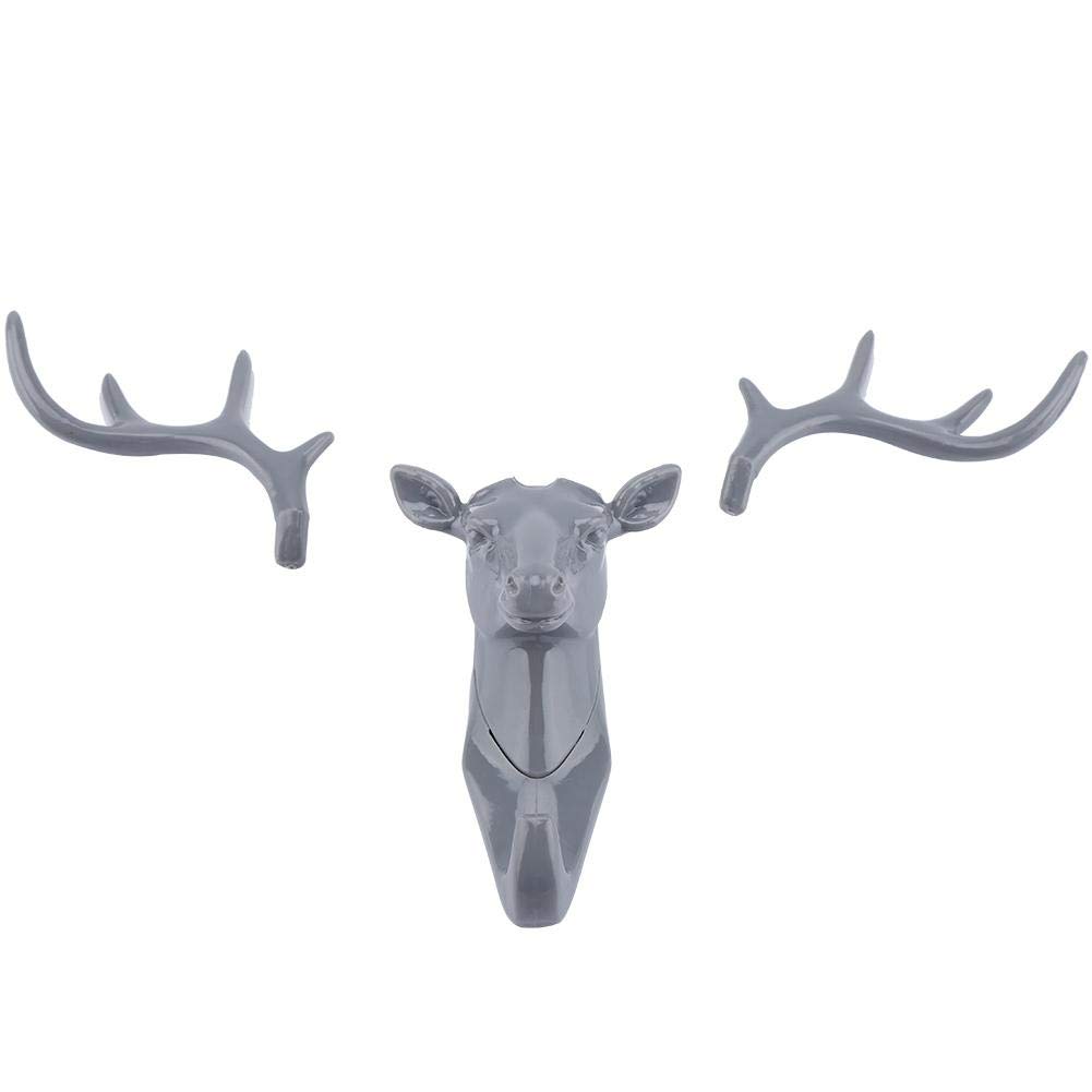 Cafopgrill Animals Deer Head Hook Hanger Rack Holder Wall Mount Bathroom Kitchen Home Office Organizer for Hat Towel Key Holder(Grey)