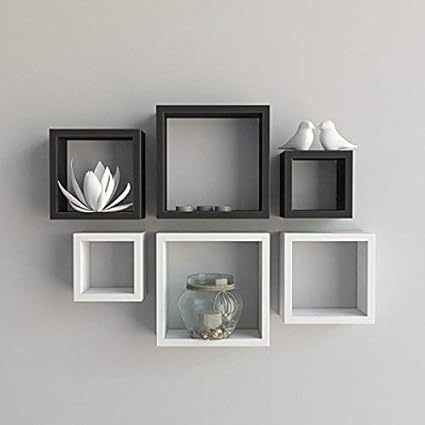 Credenza Nesting Square Shape Set of 6 Floating Wall Shelves/Wall Shelf and Racks/Book Shelf for Living Room (Black & White)