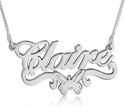 Sterling Silver Butterfly Charm Name Necklace Personalized Pendant – Custom Made Any Name for Girl