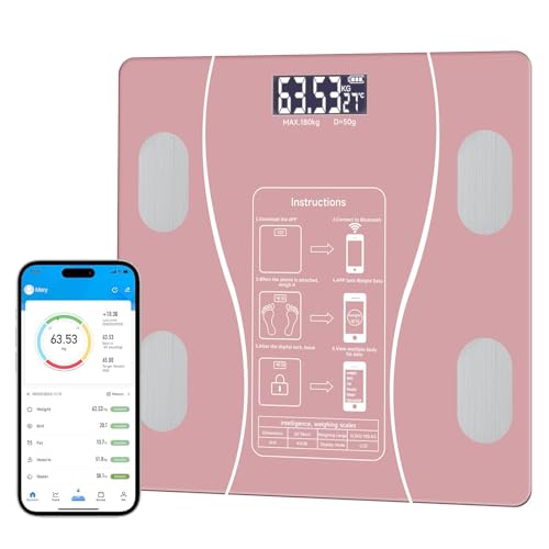 Intelligent Body Fat Scale, a Simple and Practical Digital Scale That can be Connected to a Mobile Digital Bathroom Scale to Display BMI, Body Fat, Muscle Mass, and Durable Weight Scale (Pink)