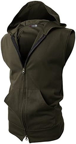 Mens Slim Fit Sleeveless Lightweight Zip Up Hooded Sweatshirt Vest