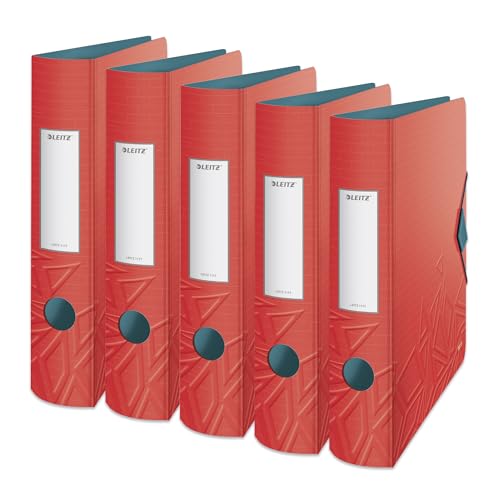 Leitz Urban Chic Series Urban Chic Series 11170020 Quality Folders 180° Active Pack of 5 Slim Rounded Spine 6.5 cm Wide Elastic Closure Lightweight Polyfoam Plastic Folder Urban Chic Series Red