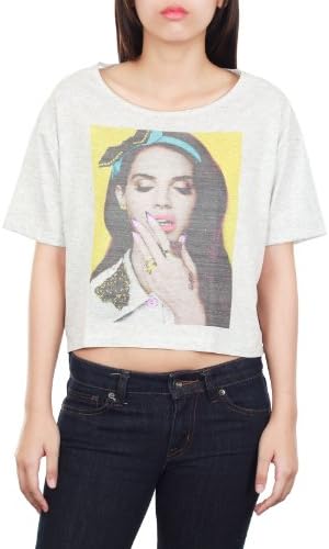 Topcloset Women's Lana Del Rey Indy Pop Crop Top T-Shirt Medium Gray