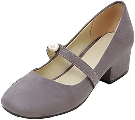 WAROFT Ladies Comfort Square Toe Chunky Block Mid Heels Classic Slip On Mary Jane Flats Shoes Size 3-8.5