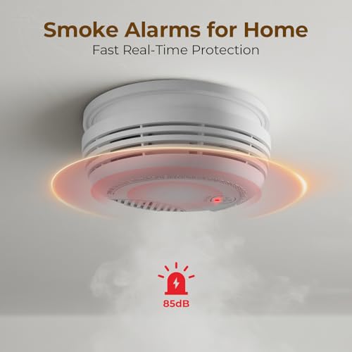 Hapippofa Interlinked Smoke Alarms for Home,10 Year Sensor Life Fire Alarms with Test/Silent Button, Replaceable 9V Battery Powered Smoke Detector,Conforms to EN 14604 Standard,3 PCS