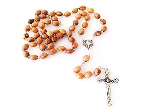 Olive Wood Beads Rosary Christian Holy Land Bracelet by Bethlehem Gifts TM (Jerusalem Cross Silver Crucifix Rosary) - Thumbnail 2