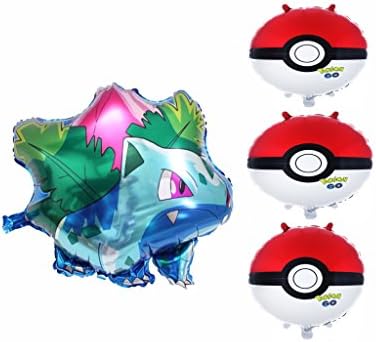Large Pokemon Balloons Set of 4 Birthday Party Balloons Bulbasaur Balloon Pokeballs 18" Decoration Party Supply by HM Supply
