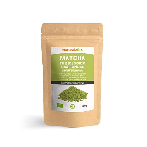 NaturaleBio Bio Green Tea Pulver 200g. Zum Kochen und Backen. Originaler japanischer Matcha. GrÃ¼ner Tee aus Japan, Vegan, Gluten & Gentechnik frei. NatÃ¼rliches Bio-Produkt.