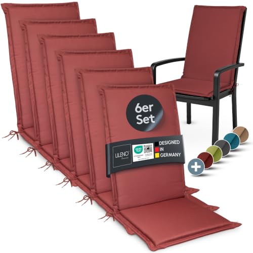 LILENO HOME Gartenstuhl Auflagen [6er Set - Hochlehner] in Rot - Bequeme