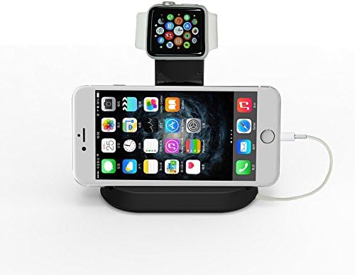 Sunnystore Apple Watch Stand, 2 in 1 Charging Stand Dock Docking Station Holder with Built-in Insert Slots for Apple Watch 38mm/42mm Series 2 &amp; iPhone SE 5S 5C 5 6 6S 7 Plus (Black)