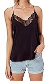 Women's Lace Cami Tank Top Racerback with Adjustable Spaghetti Strap (Medium, Black)
