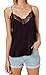 Women's Lace Cami Tank Top Racerback with Adjustable Spaghetti Strap (Medium, Black)
