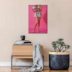 Trendy Disco Ball Canvas Wall Art Funky Pink Preppy