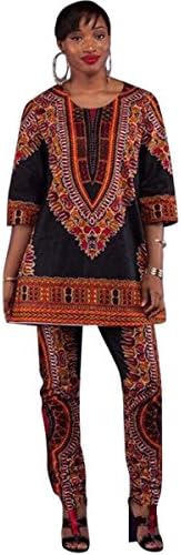 Hisimple African Women Fashion Designed Half Sleeve Casual Dashiki Shirt and Pants Set Outfit Suit (3XL, Black)
