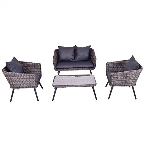 Grey Rattan, and steel Outdoor Patio Table and Chair Set With Ebook