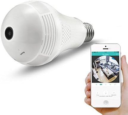 DATOCCTV Mini WiFi HD 1.3MP 960p Bulb Fisheye IP Camera 360 Degree VR Panoramic Wireless Baby Pet Monitor Mobile Phone Remote View XMEYE iCsee APP Indoor Security Hidden Camera