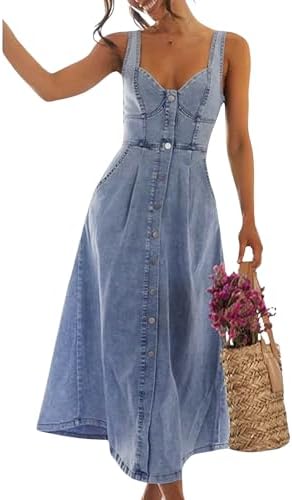 CIDER Denim Ruffle Cami Maxi Dress: Denim, XXS at Amazon Women's Clothing  store