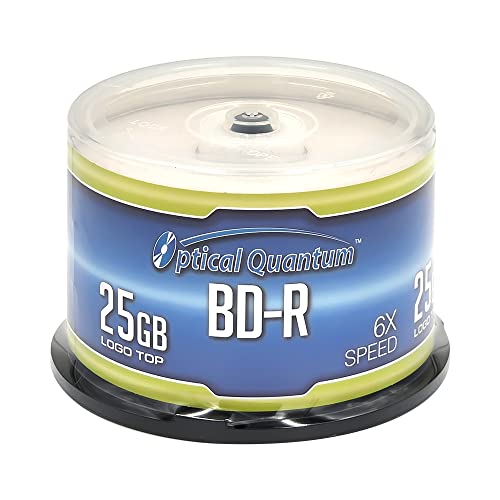 Optical Quantum OQBDR06LT-50 6X 25 GB BD-R Single Layer Blu-Ray Recordable Blank Media Logo Top, 50-Disc Spindle