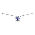 B. BRILLIANT Tanzanite Necklace for Women Solitaire Bezel Simulated Gemstone Sterling Silver Chokers Bridesmaids Fashion Stacking Trendy Birthday