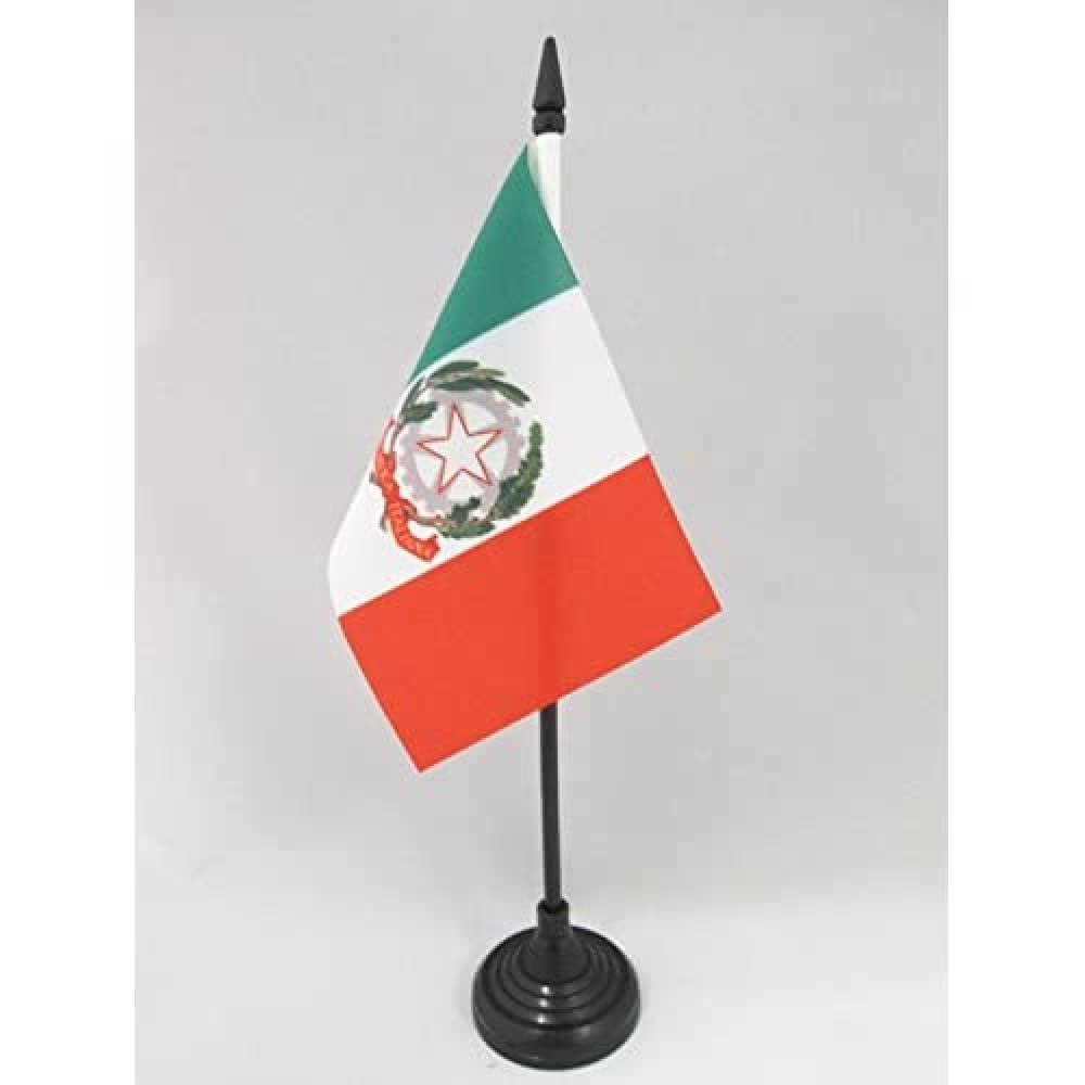 AZ FLAG - State ensign of Italy Table Flag 4'' x 6'' - italian Office Mini Banner 100% Polyester 15 x 10 cm - Mini Desk Flag with 10'' Pole and Black Plastic Base