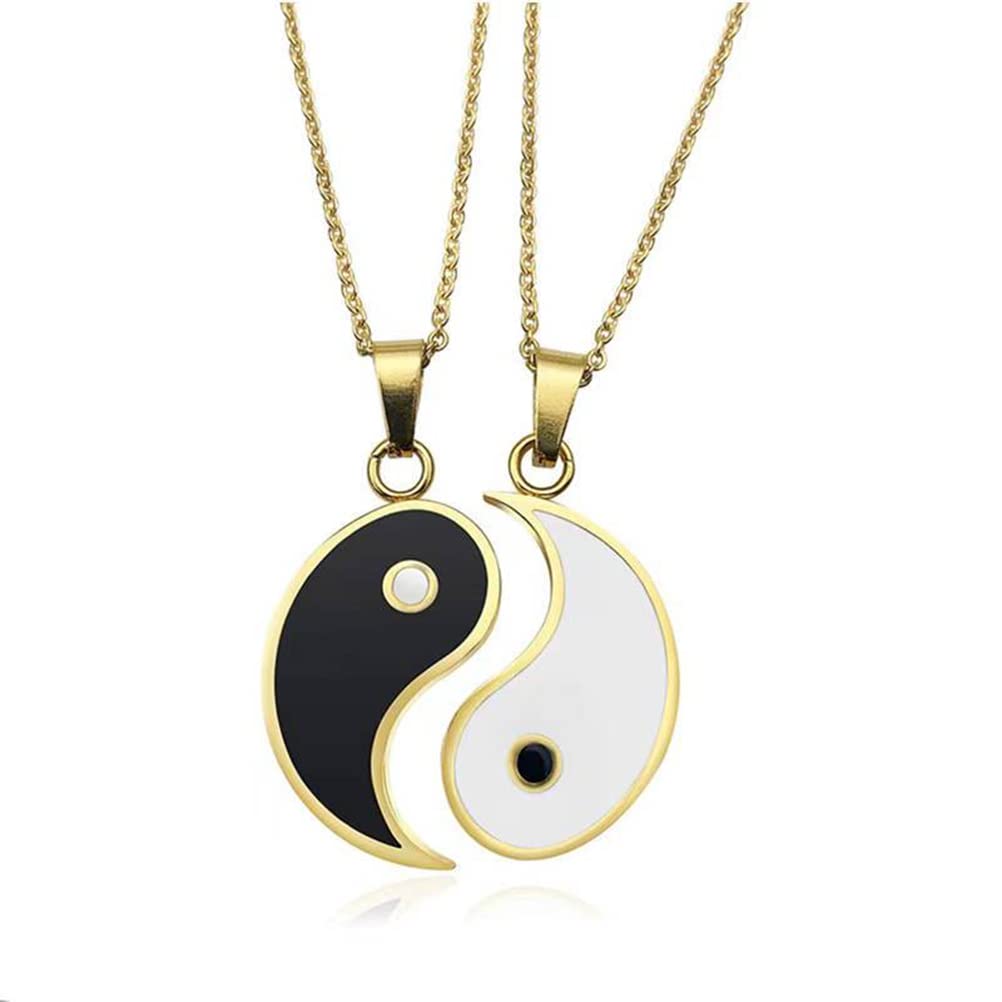 MiaLover Pack of 2 Yin Yang Pair Necklaces, Taichi BFF Chain, Friendship Chains, Ying Yang Pendant Chain, Couples Necklace, Partner Jewellery Chains for Best Friends, Lovers and Couple Gifts (Golden),