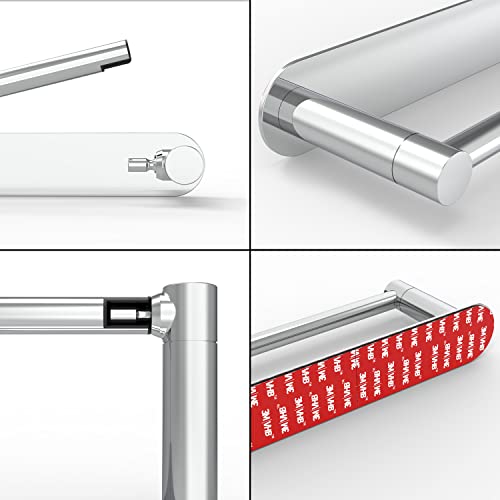 WZRUA Toilet Roll Holder Self Adhesive, Double Post Pivoting Stick On Toilet Paper Holder, Chrome Stainless Steel No Drilling Paper Holder for Bathroom
