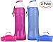 KCOGOO 2 Pack Collapsible Silicone Water Bottle, Couples Leak-Proof Lightweight Portable Cup roll up for Outdoors, Hiking, Camping, Biking, Sports and Traveling Red and Blue 17oz(500ml)