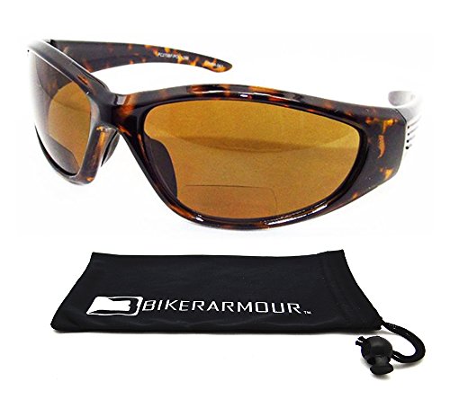 Motorcycle Polarized Bifocal Sunglasses 3.00 for Men and Women with Tortoise Shell Brown Frames and Brown Lenses. Free Microfiber Cleaning Case.