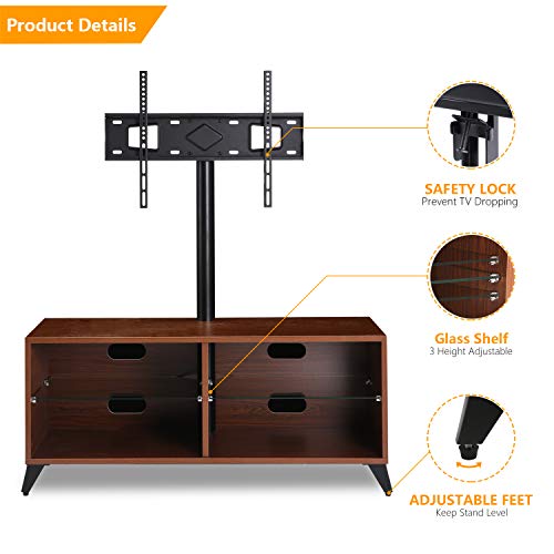 5Rcom Universal Floor Wood TV Stand Console with Swivel Mount for 32 37 42 47 50 55 60 65 inch LCD LED OLED QLED Flat Panel and Curved Screen TVs Height Adjustable Storage Shelf for Media,Walnut - Thumbnail 4