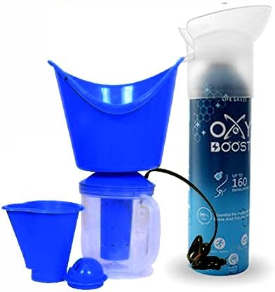 Bislar Enterprise OXY BOOST Natural Portable Oxygen Cylinder Can with Inbuilt Mask (9 Litre) (160 Breaths Approx) WITH 3 In 1 Steam Vaporizer,Facial Steamer (STREAM VIPORIZER WITH OXYBOOST)