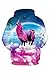 Pink Queen Unicorn Printed Big Pockets Pullover Hoodie Sweatshirt(L)