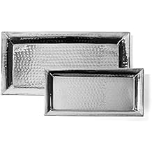 Colleta Home Silver Hammered Trays - Silver Serving Trays and Platters - Appetizer Tray - Chrome Platters (2 Pack Rectangle Platters)