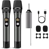 voijump Wireless Microphone, Handheld UHF Dual Metal Cordless Dynamic Mic System with Rechargeable Receiver,200ft Range,for Karaoke, Speech, Party, Wedding, Church,Singing Machine-Auto Connect