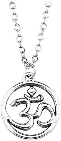 925 Sterling Silver Plated Hollow 3D OM Yoga Logo Round Charm Pendant Necklace,20''