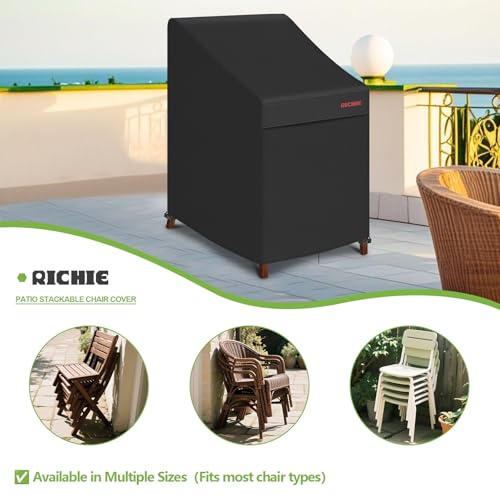 RICHIE - Funda apilable para silla de patio, 600D, resistente al agua, cubierta de respaldo alto para 4-6 sillas de comedor apilables, fundas de muebles de patio resistentes a los rayos UV, 27