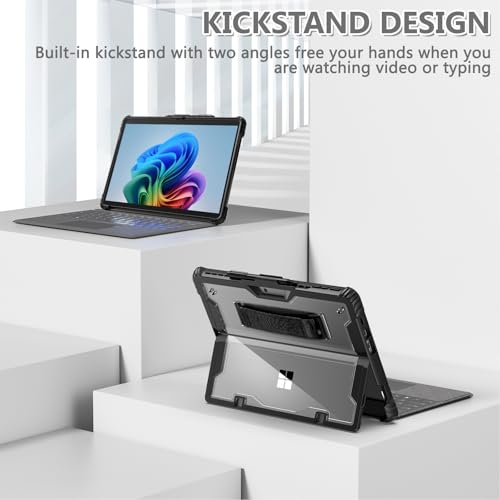 Gerutek Shockproof Case for Microsoft Surface Pro 13"/Pro 11/Pro 10/Pro 9 (2026/2024/2022), Heavy Duty Case Compatible with Stand, Type Cover Keyboard, Bragonne and Shoulder Strap, Pen Holder, Clear