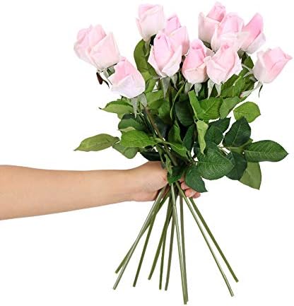 N YONGNUO 12pcs Latex Moisturizing Roses of Real Touch Natural Artificial Flowers Bud Pink Roses Realistic Color for Wedding/Home Decor or As a Gift to Wife/Mother/Friend(19 Inch-Light Pink)