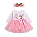 Karuedoo 2Pcs Baby Girls Tutu Dress 1st Birthday Outfit Donut Letter Print Top Tulle Tutu Skirt with Headband Outfit Set (One Long Sleeve, 12-18M)