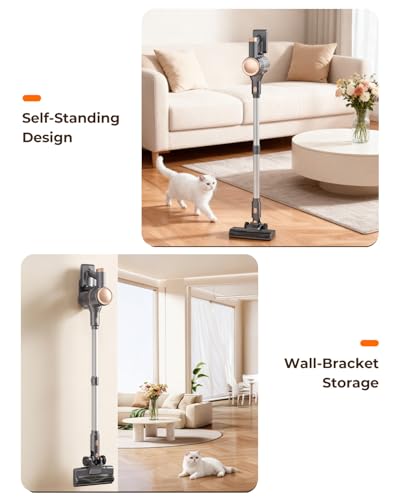 N8 Cordless Vacuum Cleaner, 40KPA Powerful Suction Vacuum Cleaners for Home,40 Mins Runtime, Rechargeable Battery, Self-Standing, Lightweight Stick Vacuum for Hardwood Floor Carpet Pet Hair (Argent)