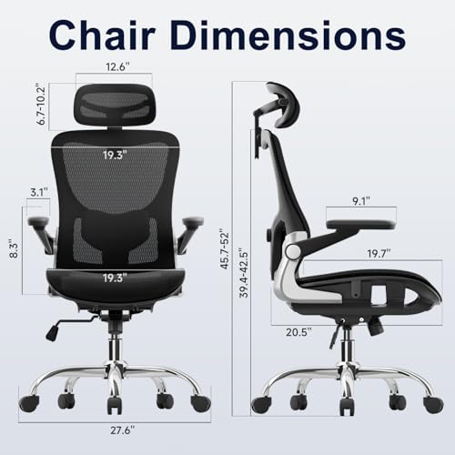 marrap Ergonomic Office Chair, Mesh Seat Cushion with 3D Armrests and 3D Headrest, Adjustable Lumbar Support with 90-120° Rocking Function, Black