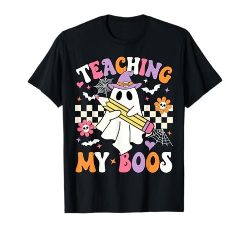 Teaching My Boos Ghost Teacher Cute Groovy Halloween Teacher T-Shirt