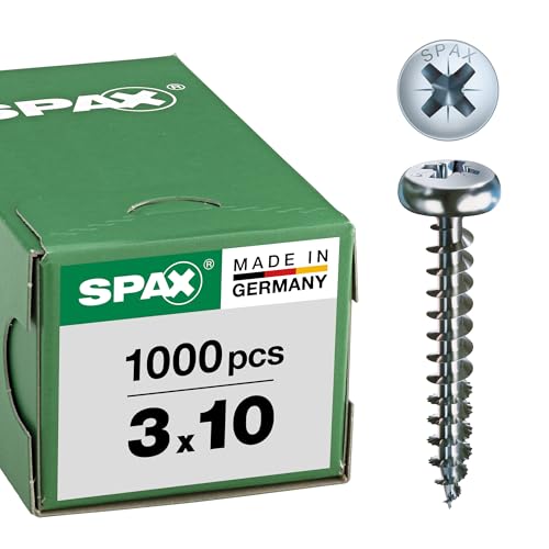 SPAX 0231010300105 Universal Screw, 3.0 x 10 mm, Phillips Z1, Half Round Head, Fully Thread, 4CUT, WIROX A3J, Blank Galvanised, Pack of 1000 โ image 1