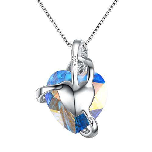 EleQueen Swarovski Crystals Heart Pendant Necklace-925 Sterling Silver-Cubic Zirconia Necklace-Gifts for Women, Box Chain 19'' Iridescent Aurora Borealis AB - Thumbnail 3