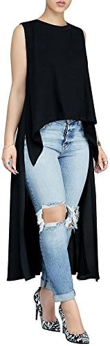 YouSun Women's Casual Chic Blouse Short Sleeve Round Neck Dovetail Hem T-Shirt