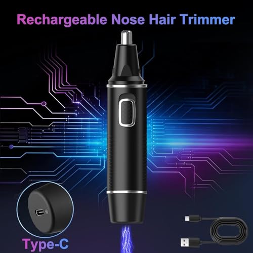 Nose Hair Trimmer,Rechargeable Ear and Nose Hair Trimmers for Men,2 in 1 Painless Professional Eyebrow & Facial Hair Trimmer with IPX7 Waterproof Dual Edge Blades,Black